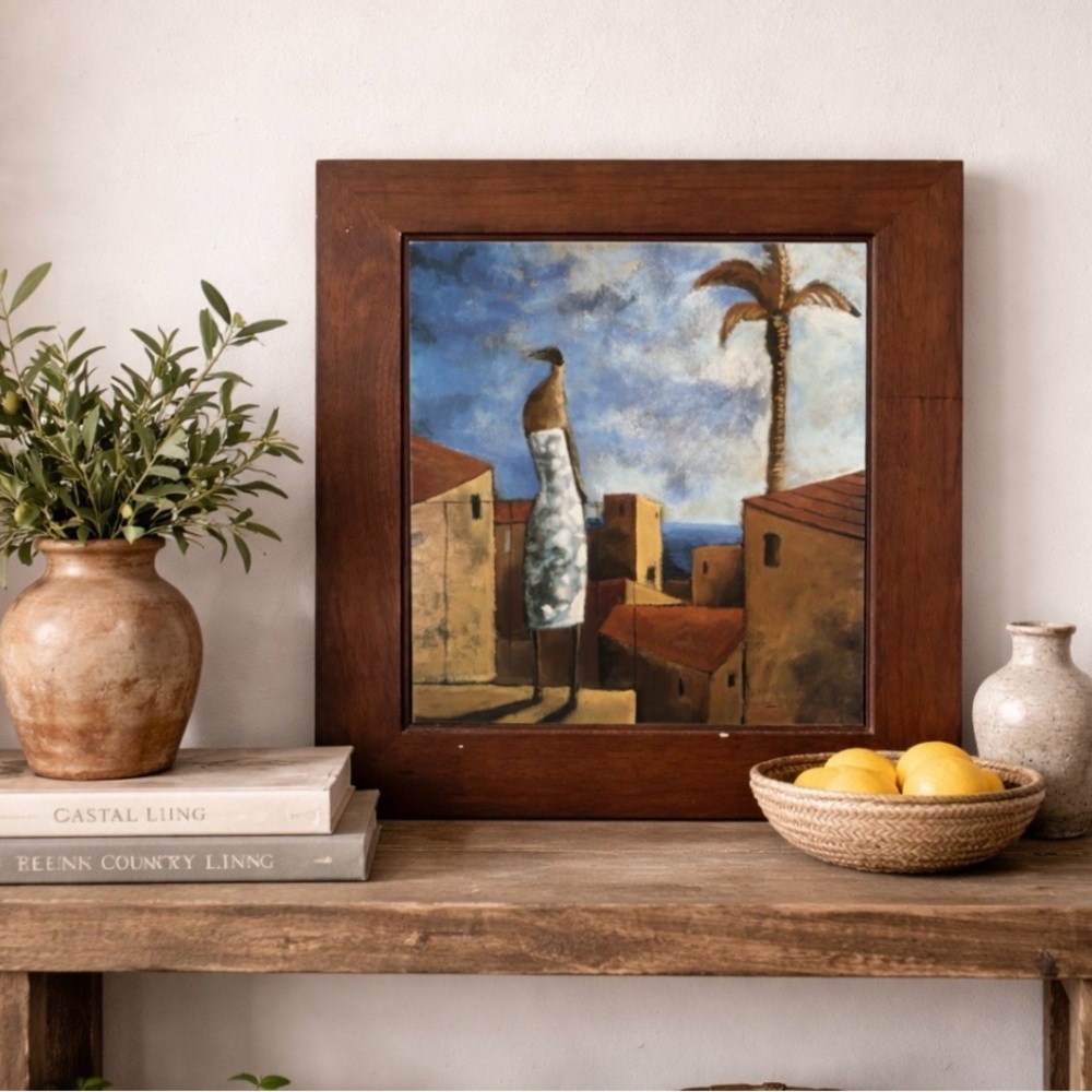 Framed Mediterranean Village Seascape Art – “Village Seascape” Didier Lourenco